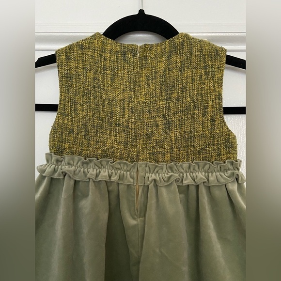 Souris Green Velvet Cream Peter Pan Lace Collar Floral Button Cottagecore Dress - Picture 6 of 14